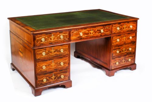 Antique George III Marquetry Inlaid Partners Pedestal Desk 18th C
