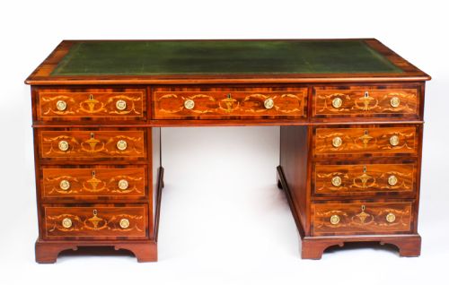 fig 1. Antique George III Marquetry Inlaid Partners Pedestal Desk 18th C