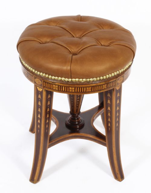 fig 2. Antique Sheraton Revival Marquetry Inlaid Piano Stool 19th C