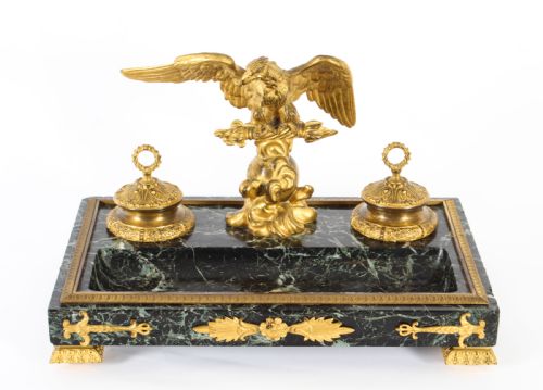 fig 1. Antique French Ormolu & Marble Double Encrier Standish Inkstand 19th Century