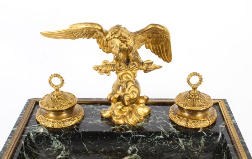 fig 2. Antique French Ormolu & Marble Double Encrier Standish Inkstand 19th Century