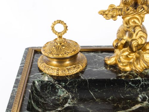 fig 3. Antique French Ormolu & Marble Double Encrier Standish Inkstand 19th Century