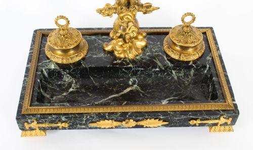 fig 5. Antique French Ormolu & Marble Double Encrier Standish Inkstand 19th Century
