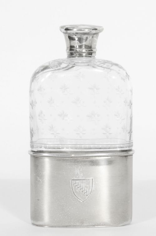 Antique Cut Crystal and Sterling Silver Hip Flask 1867 19th C
