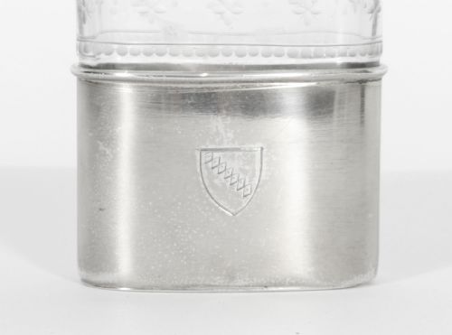 fig 1. Antique Cut Crystal and Sterling Silver Hip Flask 1867 19th C