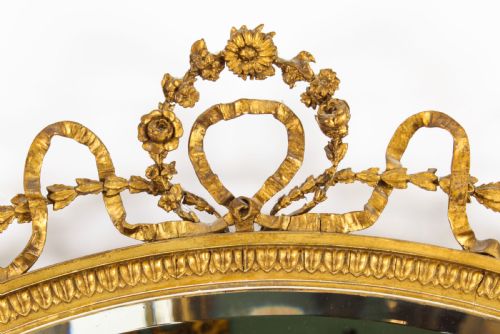 fig 2. Antique Sheraton Revival Hand Carved Giltwood Oval Mirror 19th Century