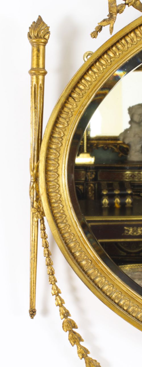 fig 3. Antique Sheraton Revival Hand Carved Giltwood Oval Mirror 19th Century