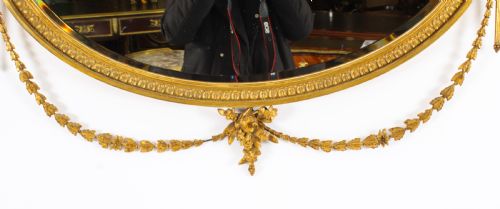 fig 4. Antique Sheraton Revival Hand Carved Giltwood Oval Mirror 19th Century