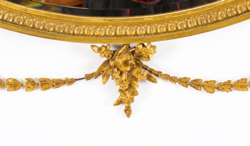 fig 5. Antique Sheraton Revival Hand Carved Giltwood Oval Mirror 19th Century