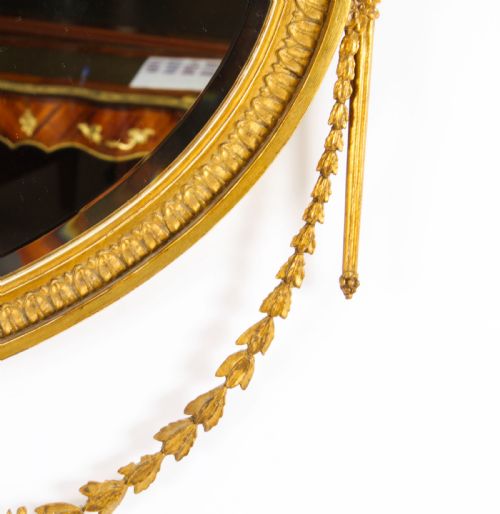 fig 6. Antique Sheraton Revival Hand Carved Giltwood Oval Mirror 19th Century