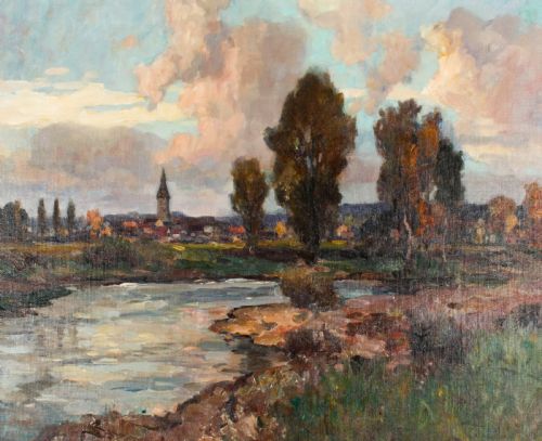 fig 1. Antique French School Impressionist landscape 19th C
