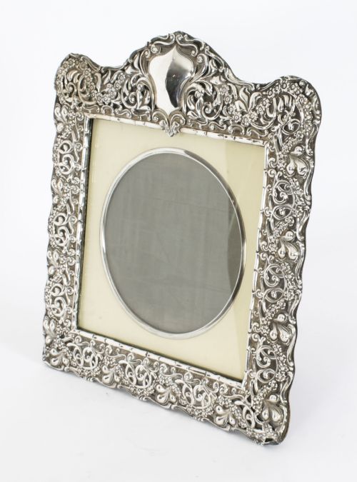 fig 1. Antique Large Edwardian Sterling Silver Photo Frame dated 1902 32x28cm