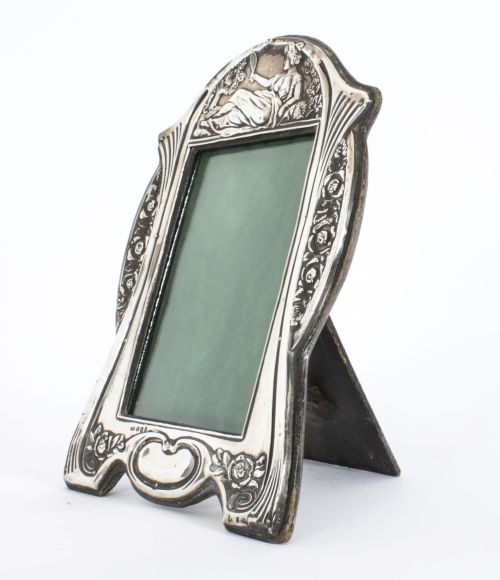 fig 1. Antique Art Nouveau Sterling Silver Photo Frame Dated 1907 22x16cm