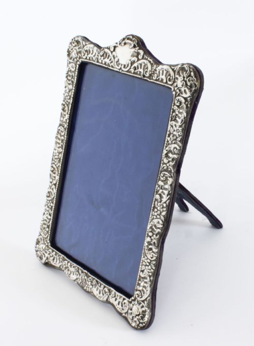 fig 1. Antique Edwardian Sterling Silver Photo Frame Dated 1902 27x20cm