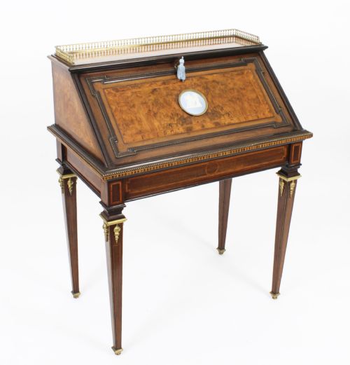 Antique French Walnut & Parquetry Bureau De Dame Desk 19th C
