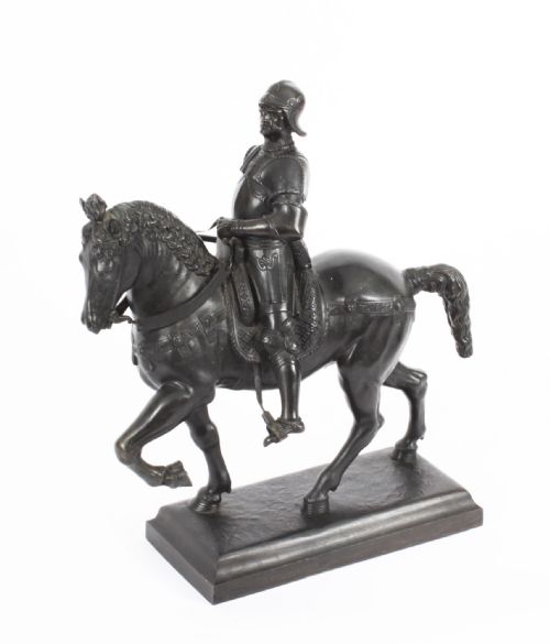 Antique Patinated Bronze Equestrian Statue of Bartolomeo Colleoni 1860 19th C
