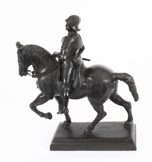 fig 1. Antique Patinated Bronze Equestrian Statue of Bartolomeo Colleoni 1860 19th C