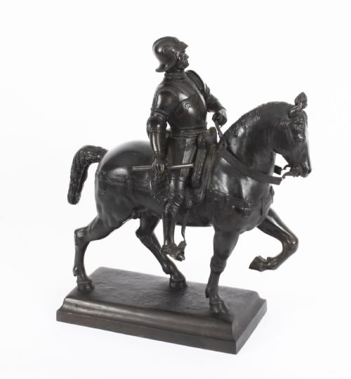 fig 4. Antique Patinated Bronze Equestrian Statue of Bartolomeo Colleoni 1860 19th C