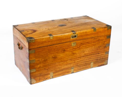 Antique Military Camphorwood Trunk Coffer Coffee Table 19th C
