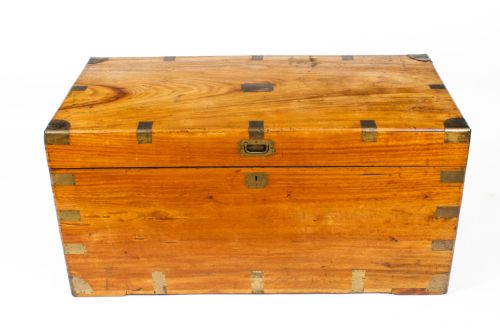 fig 1. Antique Military Camphorwood Trunk Coffer Coffee Table 19th C