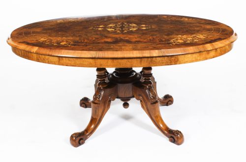 Antique Burr Walnut Oval Coffee Table Circa 1860 19th Century
