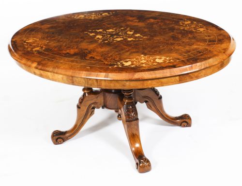 fig 1. Antique Burr Walnut Oval Coffee Table Circa 1860 19th Century