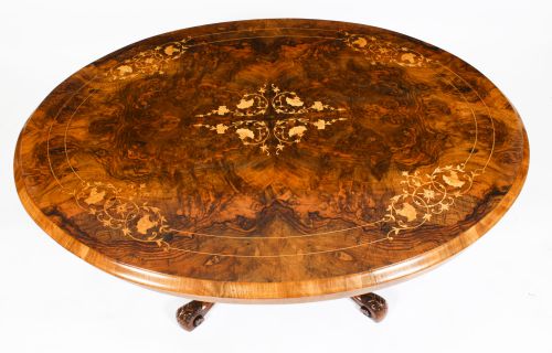 fig 2. Antique Burr Walnut Oval Coffee Table Circa 1860 19th Century