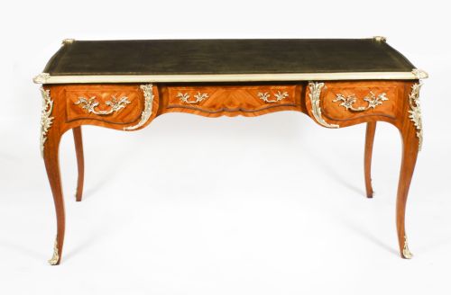 fig 1. Antique Louis Revival King wood & Ormolu Bureau Plat Desk Writing Table 19th C