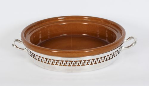 Antique Silver Plate and Terracotta Serving Dish by Wiskemann 1920s
