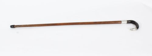 Antique Walking Cane Stick Rhinoceros Horn & Silver Mounts 1893 19th C
