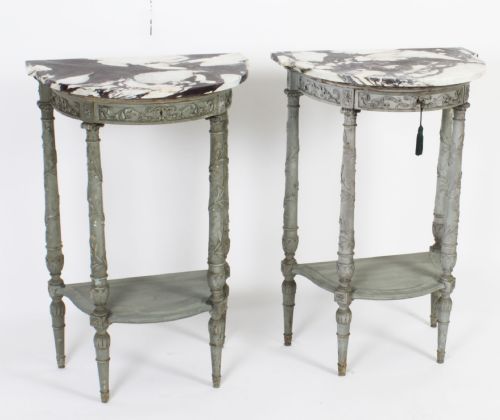 Antique Pair French Console Hall Tables by Bettenfeld Paris 19th C
