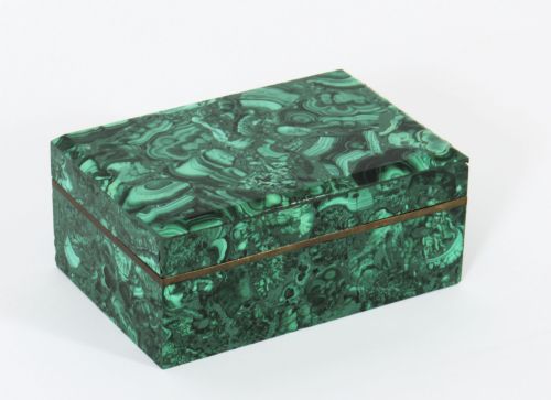 Antique Russian Art Deco Malachite Lidded Casket 20th C
