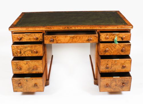ANTIQUE VICTORIAN BURR WALNUT PARTNERS PEDESTAL DESK 19TH C - ADDITIONAL PHOTO 2