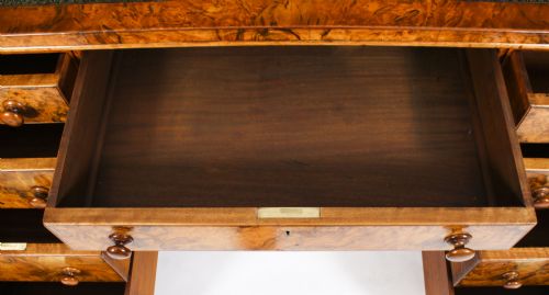 ANTIQUE VICTORIAN BURR WALNUT PARTNERS PEDESTAL DESK 19TH C - ADDITIONAL PHOTO 3