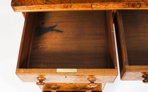 ANTIQUE VICTORIAN BURR WALNUT PARTNERS PEDESTAL DESK 19TH C - ADDITIONAL PHOTO 4