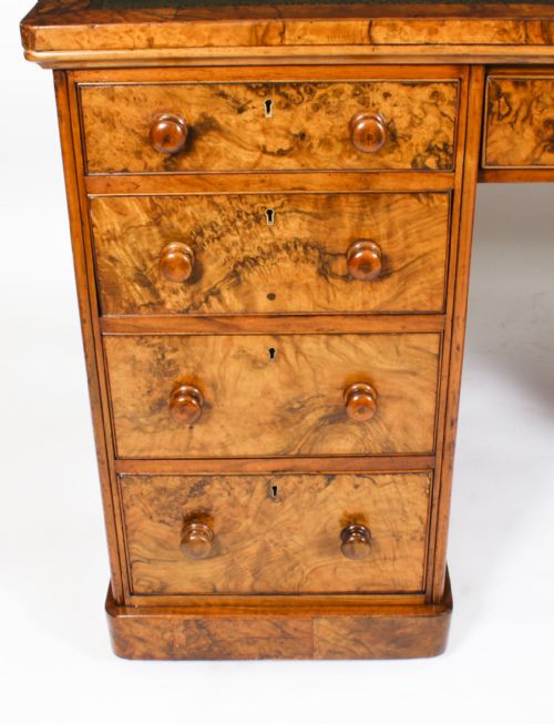 ANTIQUE VICTORIAN BURR WALNUT PARTNERS PEDESTAL DESK 19TH C - ADDITIONAL PHOTO 9