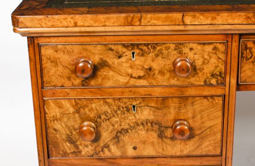 ANTIQUE VICTORIAN BURR WALNUT PARTNERS PEDESTAL DESK 19TH C - ADDITIONAL PHOTO 10