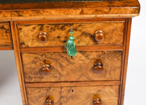 ANTIQUE VICTORIAN BURR WALNUT PARTNERS PEDESTAL DESK 19TH C - ADDITIONAL PHOTO 13