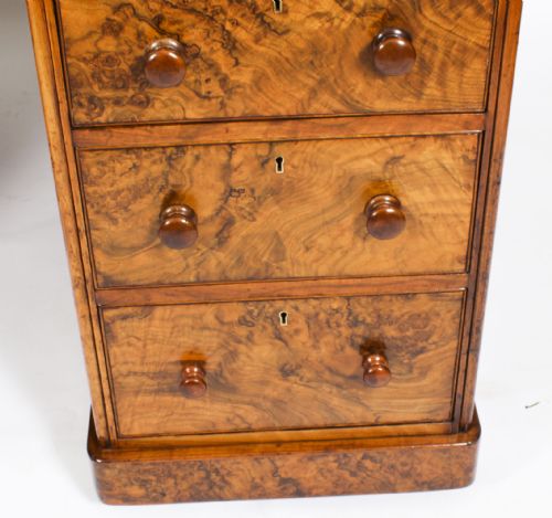 ANTIQUE VICTORIAN BURR WALNUT PARTNERS PEDESTAL DESK 19TH C - ADDITIONAL PHOTO 14