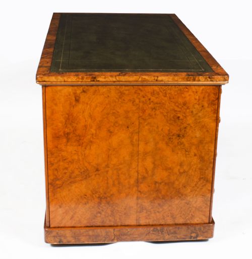 ANTIQUE VICTORIAN BURR WALNUT PARTNERS PEDESTAL DESK 19TH C - ADDITIONAL PHOTO 15