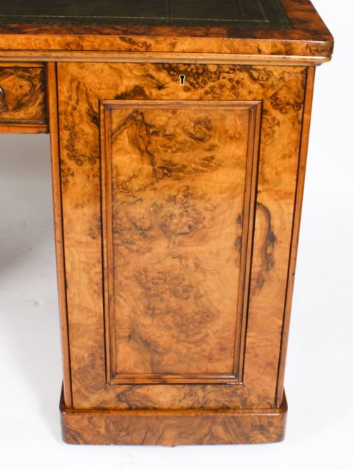 ANTIQUE VICTORIAN BURR WALNUT PARTNERS PEDESTAL DESK 19TH C - ADDITIONAL PHOTO 19