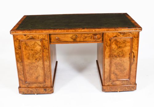 ANTIQUE VICTORIAN BURR WALNUT PARTNERS PEDESTAL DESK 19TH C - ADDITIONAL PHOTO 20