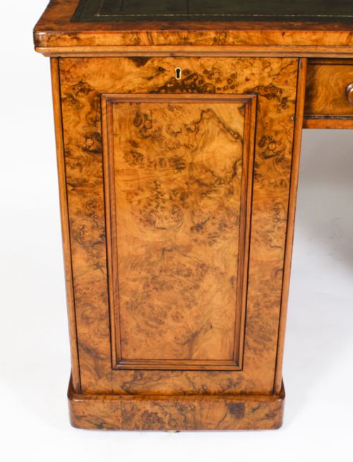 ANTIQUE VICTORIAN BURR WALNUT PARTNERS PEDESTAL DESK 19TH C - ADDITIONAL PHOTO 24