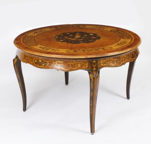 Antique 4ft Diam Burr Walnut Marquetry Centre / Dining Table Circa 1900
