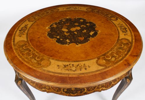 fig 2. Antique 4ft Diam Burr Walnut Marquetry Centre / Dining Table Circa 1900
