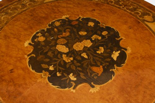 fig 3. Antique 4ft Diam Burr Walnut Marquetry Centre / Dining Table Circa 1900
