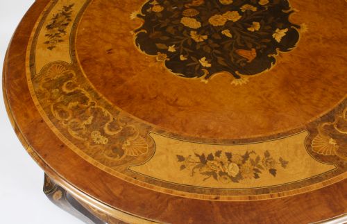 fig 4. Antique 4ft Diam Burr Walnut Marquetry Centre / Dining Table Circa 1900

