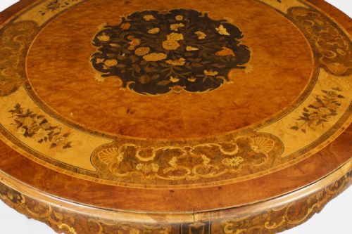 fig 5. Antique 4ft Diam Burr Walnut Marquetry Centre / Dining Table Circa 1900
