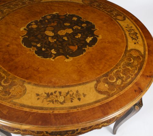 fig 6. Antique 4ft Diam Burr Walnut Marquetry Centre / Dining Table Circa 1900
