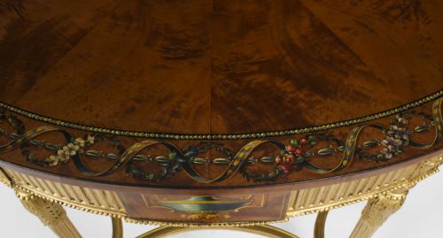 ANTIQUE SATINWOOD HAND PAINTED DEMILUNE CONSOLE TABLE 19TH CENTURY - ADDITIONAL PHOTO 3